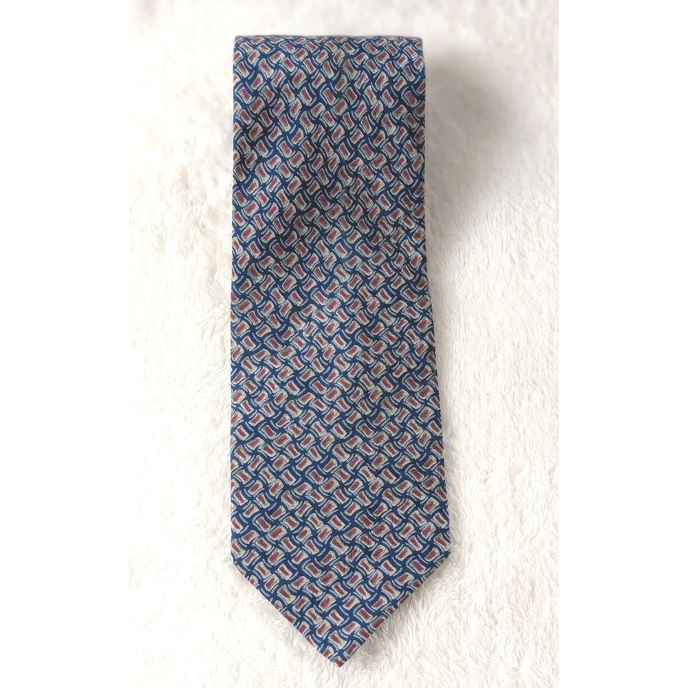 Kriziauomo Italy Silk Tie‎ Blue Abstract Geometric Pattern Vintage Men's
